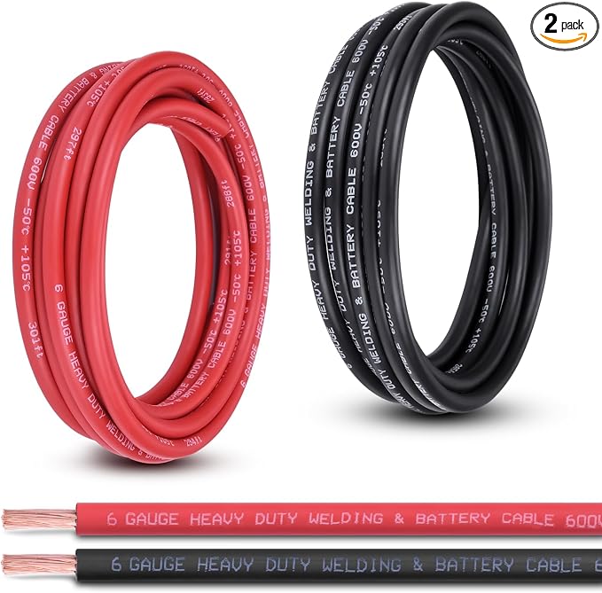 6 Gauge Battery Cable, 15FT Red + 15FT Black 6 AWG Pure Copper Wire Welding Cable, for Automotive, Battery, Solar and Generator, Standard USA OFC Wire