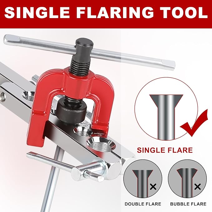 Hromee 3/16 Inch Brake Line Flaring Tool Kit with Zinc-Plated Brake Lines, 16pcs Fittings, 2pcs Union, 4pcs Nut and Single Flare Tool