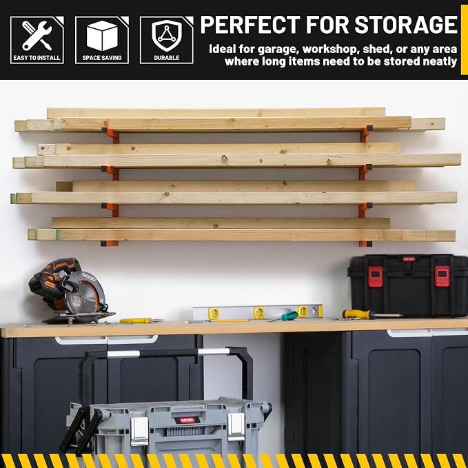 YYR 4 Layer Power Tool Organizer 16 Inch 4 Slots & Heavy Duty 4-Level Lumber Storage Rack Wall Mount