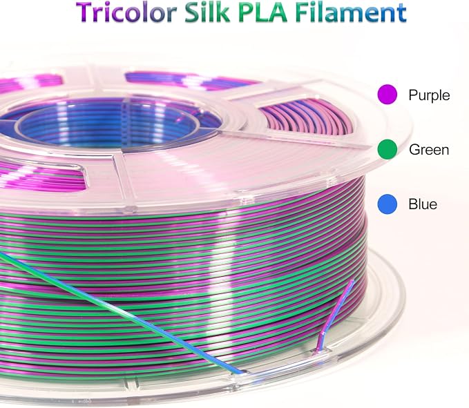 iSANMATE 3D Printer Filament, PLA Filament 1.75mm Tri Color Filament, Shiny Silk PLA Coextruded Filament, 3D Printing Filament Magic PLA, 1 kg/Spool (Blue+Green+Purple)