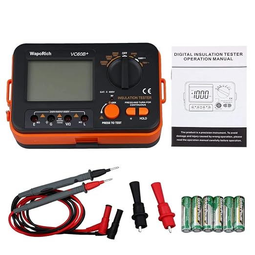 Megohmmeter Insulation Resistance Tester, 1999 Counts Megaohm Meter 200MΩ~2K Megohm Megger with DC250/500/1000V AC750V Testing Voltage, Digital Multimeter Measure with Data Hold Backlit