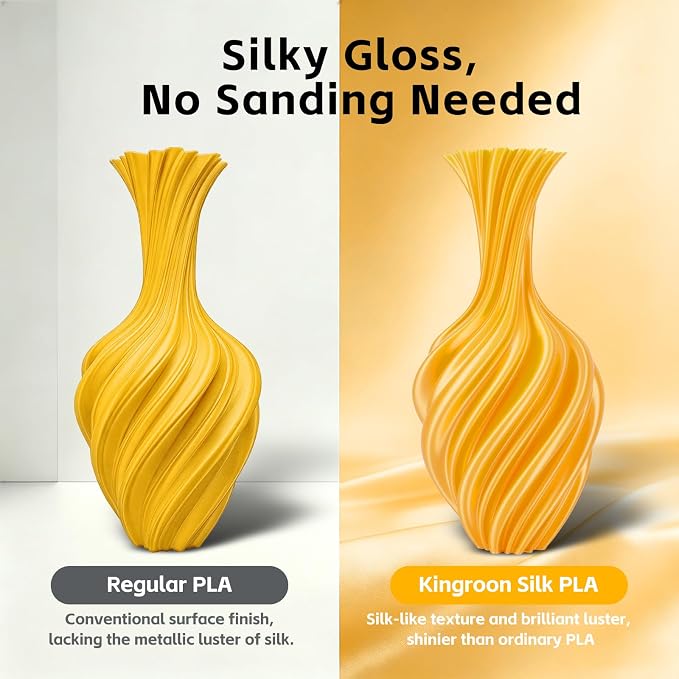 Kingroon Silk PLA 3D Printer Filament, Dimensional Accuracy +/- 0.03 mm, 1 kg Spool(2.2lbs), PLA Shiny Filament 1.75 mm (Gold)