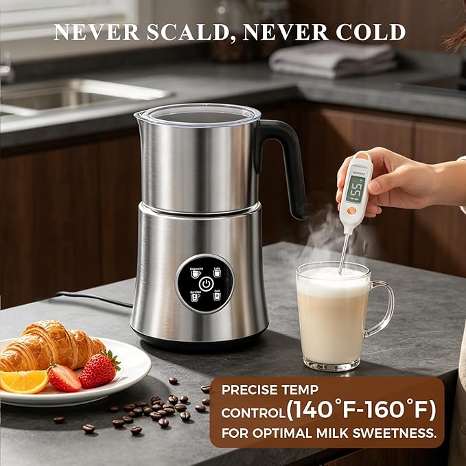 Milk Frother and Steamer, Electric Frother with Detachable Stainless Steel Jug, Hot & Cold Foam Maker for Latte, Cappuccino, Coffee, 4-in-1 Automatic Milk Warmer, 17oz Heat