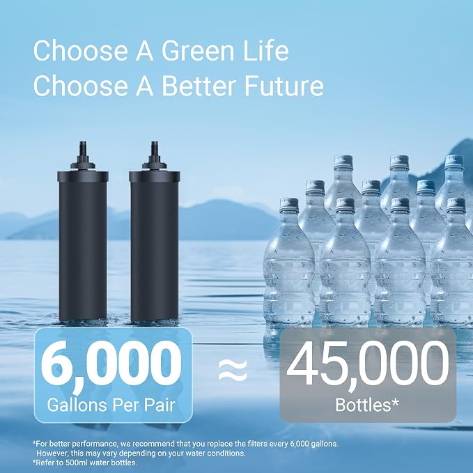 [Ultrafiltration] AQUA CREST WF90C Water Filter, Replacement for Berkey®, Purewell® ProOne® BB9-2® Black Carbon Filters and Waterdrop Gravity Water Filter System, 2 Pack