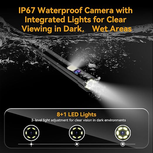 US18-UD80 Articulating Borescope with Dual Lens, 5” IPS Screen, 8 LED Lights, 3-Level Brightness, IP67 Waterproof Oil-Resistant Inspection Camera with 8GB for Pipe & Machinery