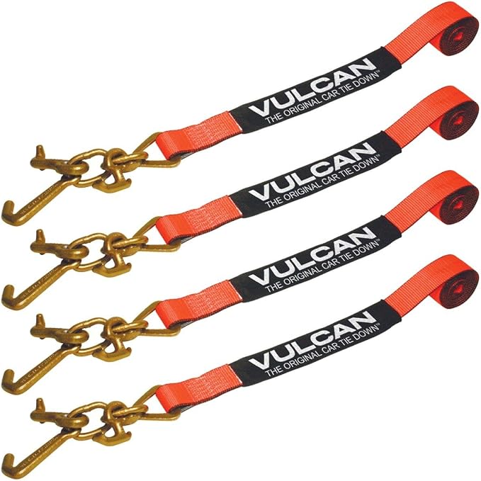 VULCAN Car Tie Down Strap Only - RTJ Hooks - 96 Inch - 4 Pack- PROSeries - 3,300 Pound Safe Working Load