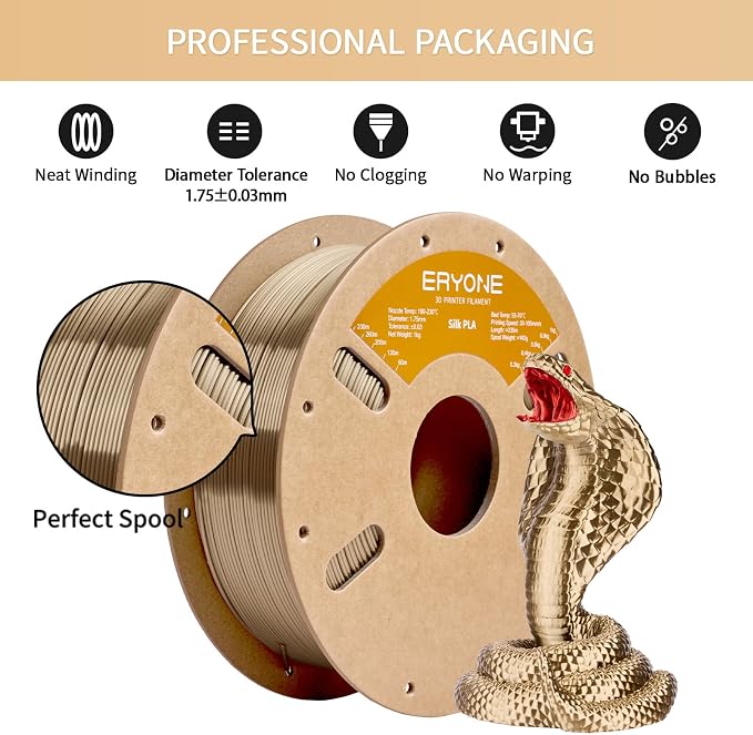 ERYONE Silk PLA Filament for 3D Printer 1.75mm +/- 0.03mm, Shiny Filament 1kg (2.1lbs)/Spool, Champagne