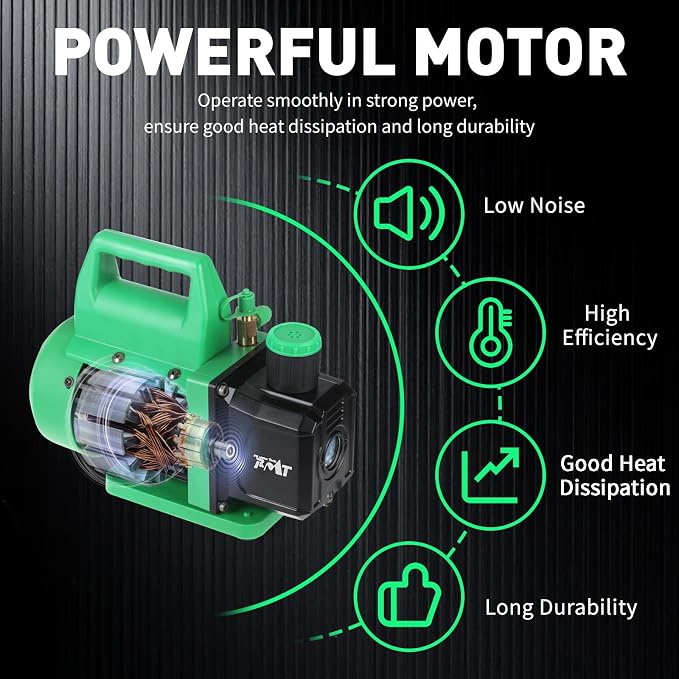 PB Motor Tech Vacuum Pump & Gauge Set, 4.5 CFM Pump w/Aluminum Manifold Gauge, Quick Couplers, Two Can Taps, 410 Adapter, for R134A, R410A, R22, R404A Refrigerants & AC Maintenance (Green)