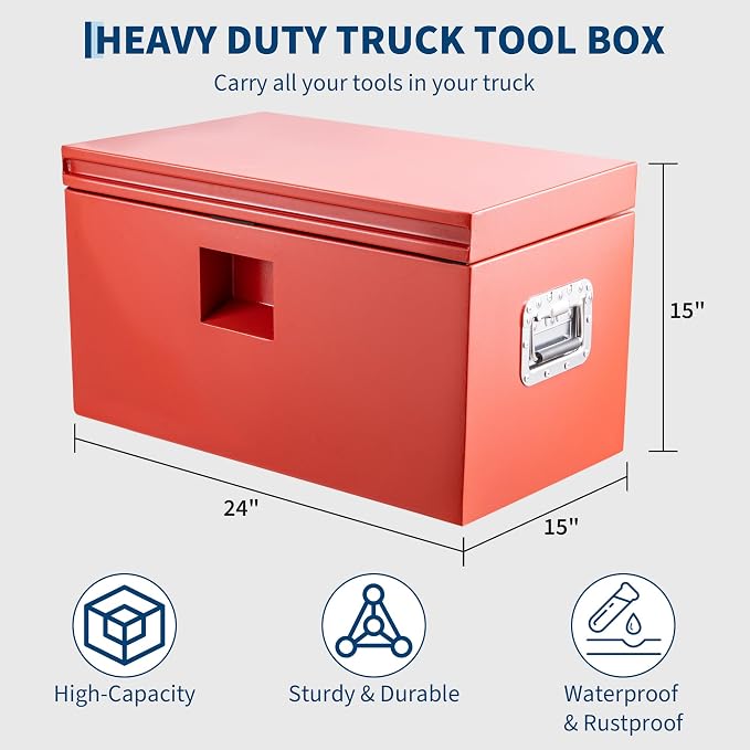 GarveeTech Truck Bed Tool Box Heavy Duty Steel Toolbox with Hydraulic-Assisted Lid, Drill-Proof Lock & Weatherproof Seal, Universal Mount for Pickup, Truck Bed, RV, Trailer
