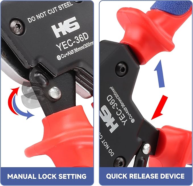 HKS Ratchet Cable Wire Cutter Heavy Duty for Cutting Electrical Aluminum Copper and Multi-core Cables up to 300mm² (AWG 600MCM) YEC-36D Chrome-plated VER