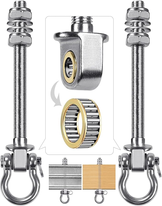 2Pcs Heavy Duty Swing Hangers with Bearings Stainless Steel Swing Hardware for Wood & Metal Beams Swing Hooks for Hanging Hammocks, Yoga Swings, Hanging Chair, Porch Swing 5" X M2/5", 1500LB Capacity