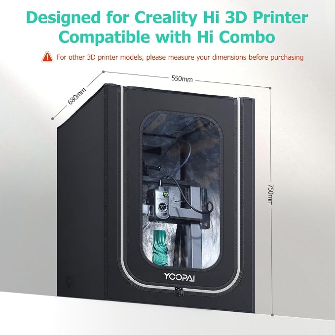 YOOPAI 3D Printer Enclosure with LED Light, Designed for Creality Hi & Hi Combo 3D Printer, Premium Dustproof Tent Constant Temperature Protective Cover