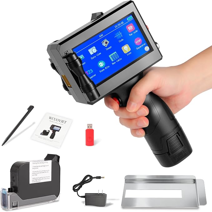 Handheld Inkjet Printer & Coding Machine, WUOYJET TIJ770 Portable Inkjet Printer Gun with 42ml Quick-Dry Ink Date/Batch/QR Code/Barcode/Image Printing