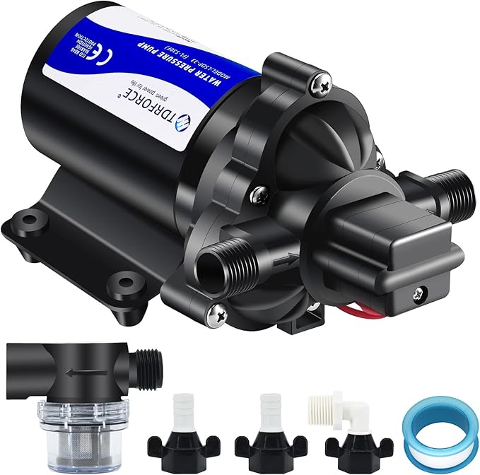 12V DC RV Fresh Water Pump 4 GPM Pressure Increase Booster Pump 45 PSI Transfer Pump Self Priming on Demand Water Pump Diaphragm Pump Washdown for Boats Inline Marine