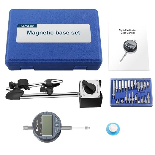 Digital Dial Indicator with Magnetic Base 70kg, 0-1 Inch/25.4mm Precision Measuring Tool Kit,22 Testing Tips for Lathe,3D Printer,Milling Machine Alignment & Car Repair Workshop Woodworking