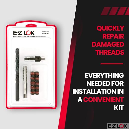 E-Z LOK EZ-310-524 Thread Repair Kit for Metal Carbon Steel Threaded Inserts 5/16-24 and Installation Tools