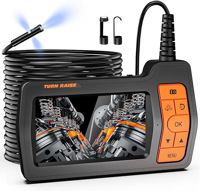 Triple Lens Sewer Camera with 50ft, 5" IPS Screen Borescope with Light, 1080P HD Endoscope IP67 Drain Pipe Snake Drain Camera, 32G Card Semi-Rigid Cable for Plumbing Inspection + Case