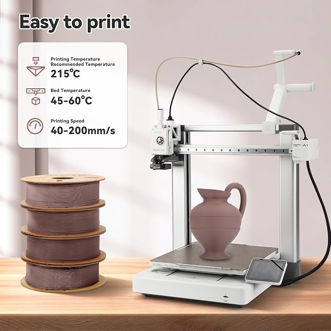 3DHoJor Matte PLA Filament 1.75mm, Upgrade 1kg*4 Bundle Cardboard Spool PLA Filament 1.75 PLA 3D Printing Filament, Print with Most 3D Printers 3D Filament-Brown