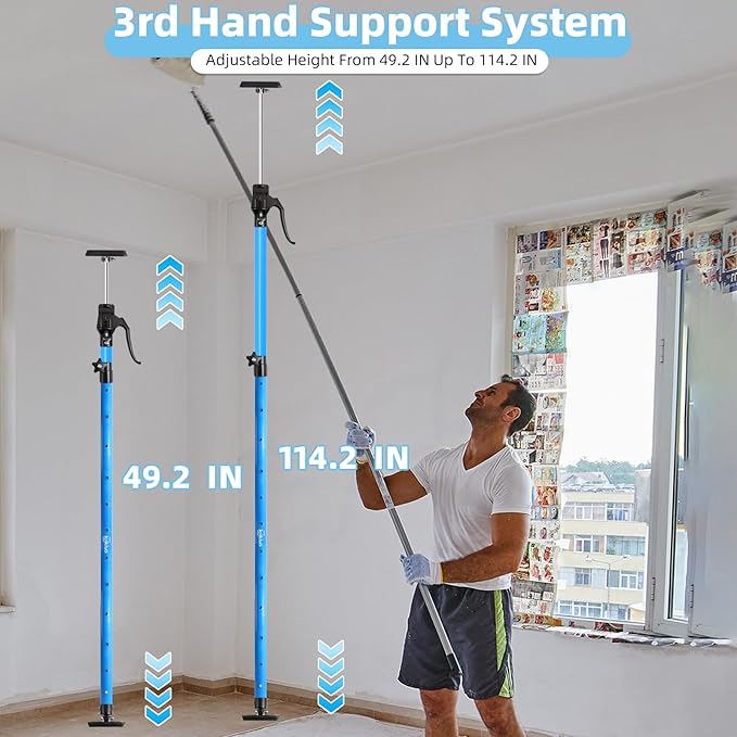 Adjustable Cargo bar,Extend from 49 to 114 inches,Tallest Steel Cabinet Jack for Installing Upper Cabinets, Aluminum Handle Quick Support Rod, Heavy Duty 3rd Hand Support Pole with 154LB Capacity