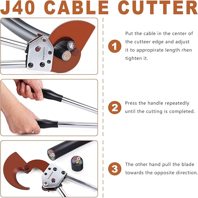 Knoweasy Heavy-Duty Ratcheting Cable Cutters: Efficient J40 Wire Cutter for Large Copper, Aluminum, and Armored Cables up to 300 mm², Perfect for Electrical and Communication Cable Cutting