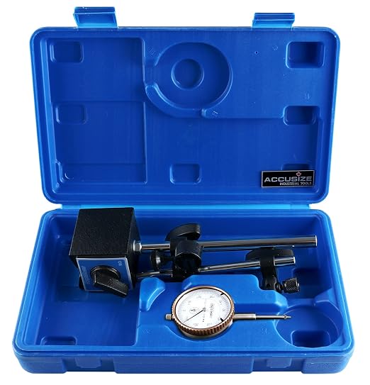 Accusize Industrial Tools 0-1'' by 0.001'' Dial Indicator with Magnetic Base Set, 60 Kg Capacity, Eg00-1038 | 176 lb Pull, On/Off Switch, V-Groove Bottom, Fine Adjustment, 0.001" Graduation