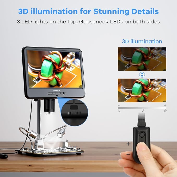 LM210 10.1'' LCD Coin Digital Microscope Full View for Error Coins, Soldering Microscope Camera for Electronics Repair, 260X Adults Coin Magnifier with Lights, 12.6'' Stand, 32G