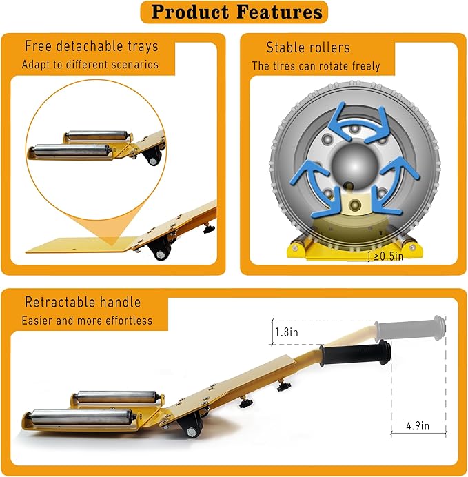 Heavy Duty Tire Lifting Tool with Extendable Handle, Adjustable Tire Dolly and Tire Lift Caddy for Car SUV Truck Tire Installation & Removal