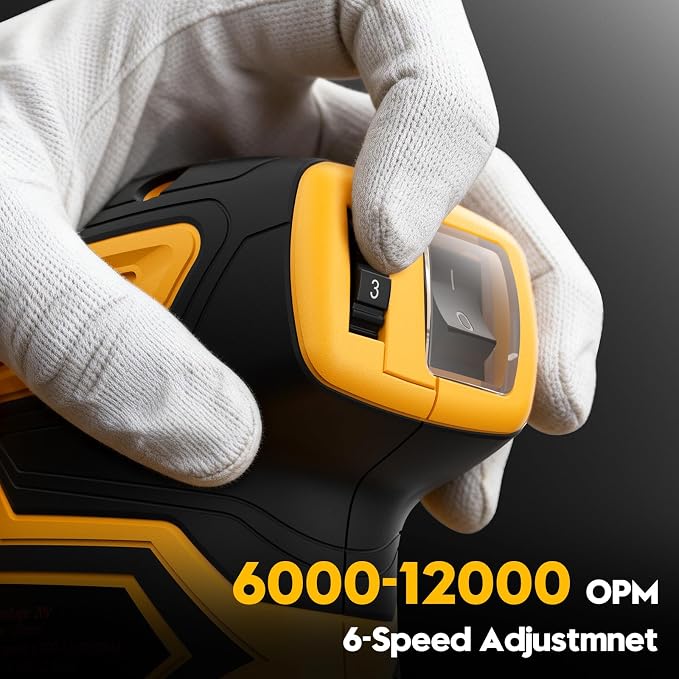 Cordless Random Orbital Sander for Dewalt 20V Battery, Brushless 5-Inch Sander with 6 Variable Speeds, 6000-12000 OPM, Dust Collection Box & 12 Sanding Discs (Battery Not Included) (Yellow)