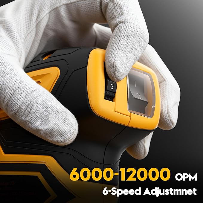 Cordless Random Orbital Sander for Dewalt 20V Battery, Brushless 5-Inch Sander with 6 Variable Speeds, 6000-12000 OPM, Dust Collection Box & 12 Sanding Discs (Battery Not Included) (Yellow)