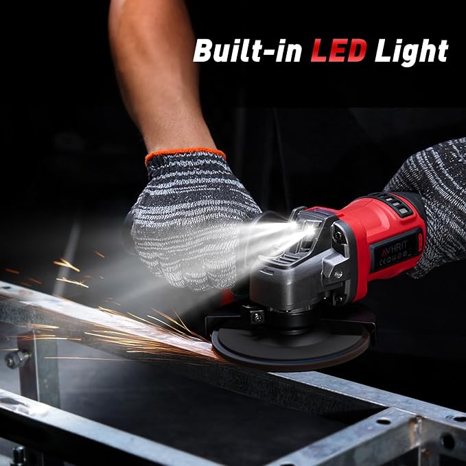 Cordless Angle Grinder 21V, 4-1/2" Battery Grinder with 2 Batteries, LED Display, Power Burshless motor, Variable Speed for Metal Cutting Grinding, Rust Removal