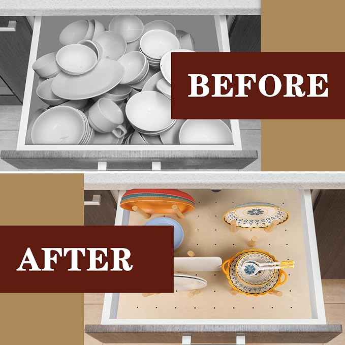 Pegboard Drawer Organizer（24×21in） Peg Board for Drawers,Peg Board Drawer Organizer Kitchen Pegboard Divider Adjustable Trimmable，15PCS Wood Wooden Peg