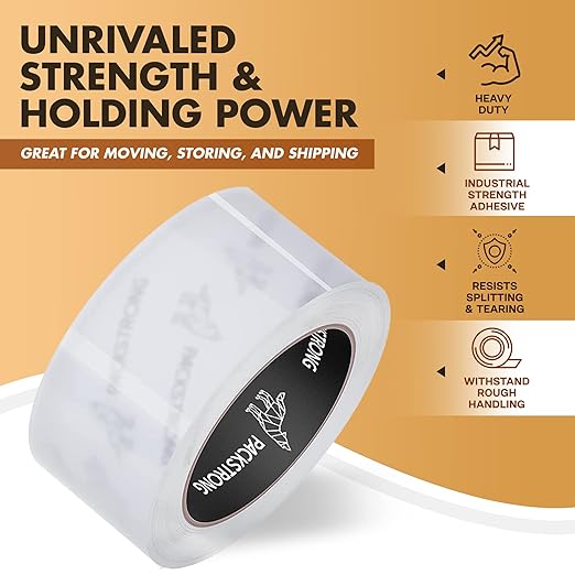 Packstrong Industrial Grade Clear Packing Tape 6 Rolls - 110 Yards per Roll - 3" Wide x 2.5 mil Thick, Acrylic Adhesive Heavy Duty Tape for Box Office Moving Packaging Shipping