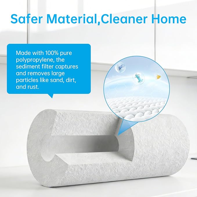 20" x 4.5" 5 Micron Whole House Polypropylene PP Sediment Filter Sediment Filter Cartridge Replacement,Dual-Gradient Density Spun Polypropylene, (Pack of 6), White