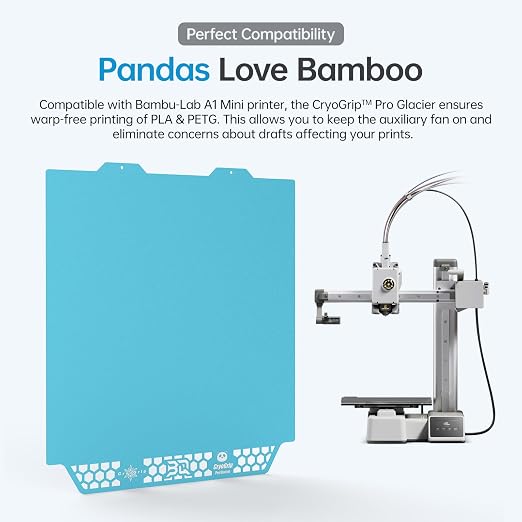 BIQU CryoGrip Pro Glacier Panda Build Plate for Bambu-Lab A1 Mini 3D Printer, Double-Sided Fine Textured Spring Steel Sheet, Firm Adhesion,184x184mm, 1 Piece
