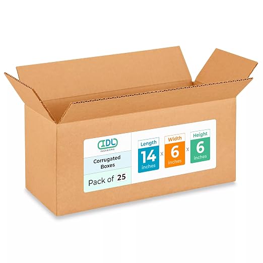 Medium Moving & Shipping Boxes 14"L x 6"W x 6"H (25-Pack) - Extra Strength 200 lb vs Regular - USA-Made Corrugated Boxes for Packaging for USPS/FEDEX - Medium Moving Box - Carton Box by IDL Packaging
