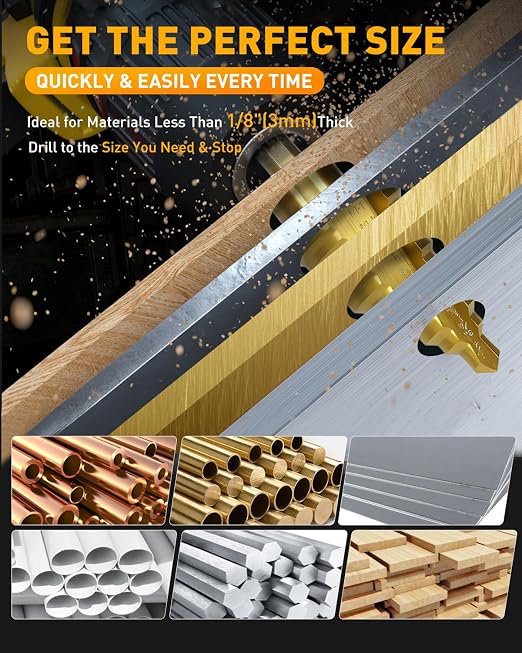 COMOWARE 10-Size Step Drill Bit for Metal, 1/4” to 1-3/8" Titanium HSS Unibit. Double Flute Design for Precise Holes in Steel, Aluminum, Plastic & Wood. Tri-Flatted Shank for Secure Grip in Drills.