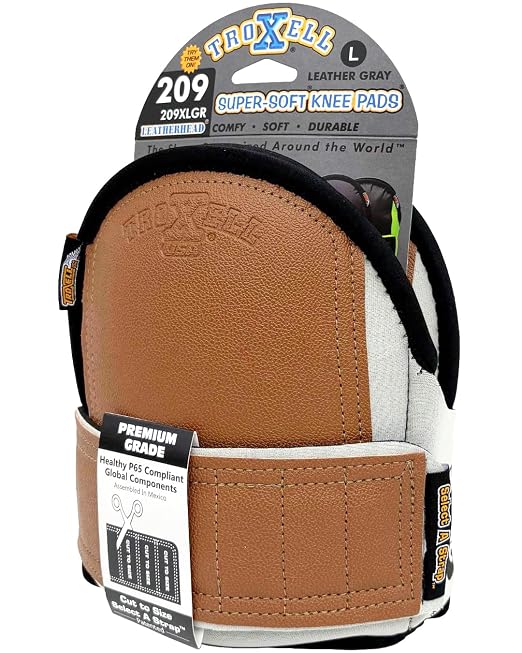 TROXELL USA Super-Soft Large Leatherhead Gray Knee Pads - Comfortable, Adjustable, Washable Kneepads