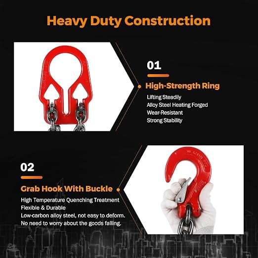 BEAMNOVA Lifting Chains with Adjuster Hooks, 5/16 Inch x 10 Ft, 7000lbs / 3.18 Tons, Chain Slings for Engine Hoist 2 Legs Industrial Grab Hook Heavy Duty