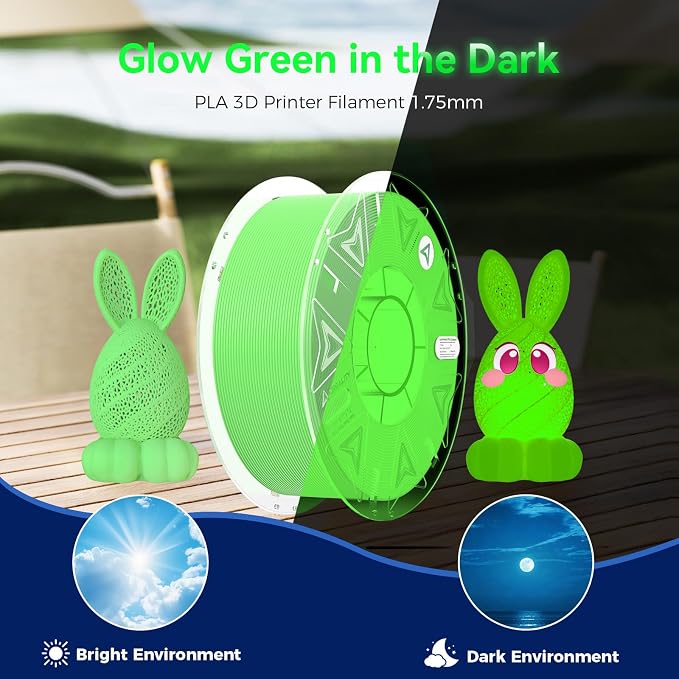 Official Creality Hyper PLA 3D Printer Filament, Glow in The Dark Filament, Luminous PLA 1.75mm, Best with UV Lamps, RFID Filament Fit Most FDM 3D Printers, 1KG Spool (2.2 lbs)