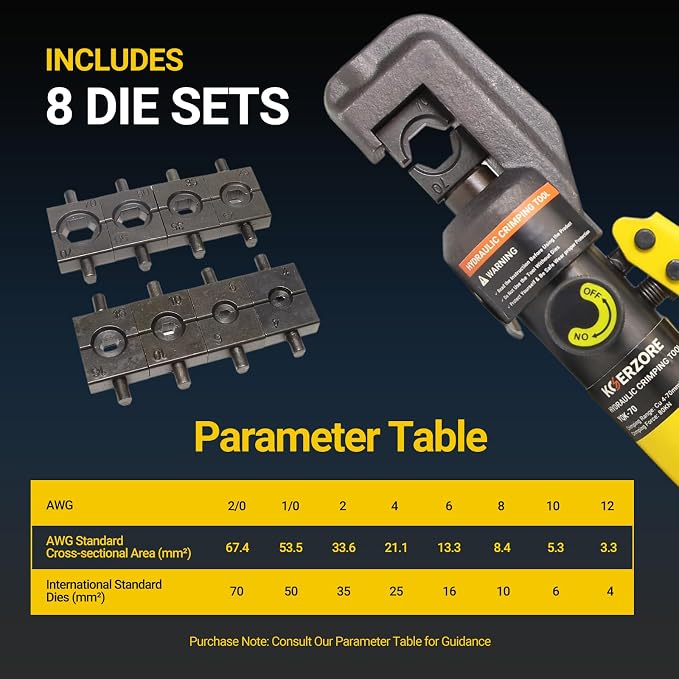 10 Ton Hydraulic Crimping Tool Kit with 8 Dies, Professional Wire Crimper for 12 AWG to 2/0 AWG, Battery Cable and Stainless Steel Wire Rope for Wire Rope, Battery Cable Ends Ring Terminals