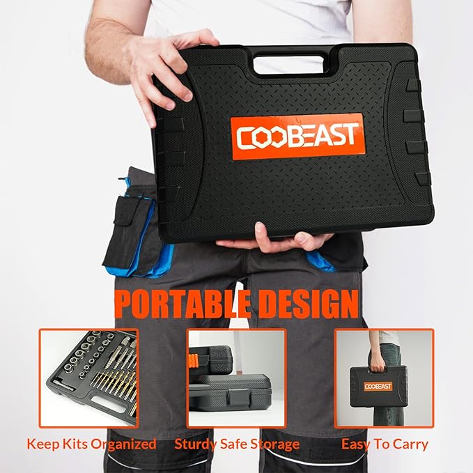 Coobeast 49Pcs Bolt Extractor Kit with Left Hand Drill Bit, Screw Extractor Set Heavy Duty, Bolt Extractor & Reverse Drill Bit Easy Out Damaged Nuts Stripped Screw with Portable Case Great Mens Gift