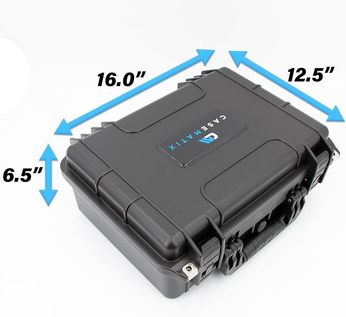 CASEMATIX 16" Waterproof Hard Case with Customizable Foam for Portable Electronics, Tools and Accessories - Hard Shell Plastic Case with Pre-Diced Travel Case Foam Interior
