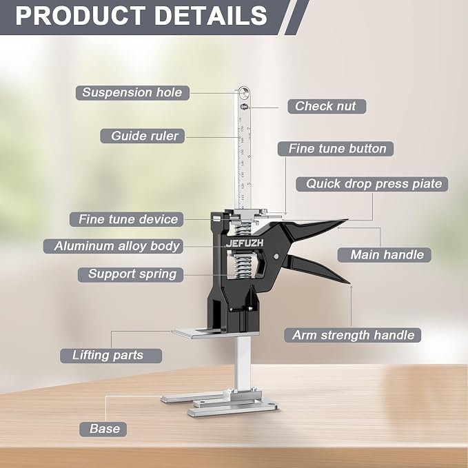 Labor Saving Arm Jack 2 Pack, 12 Inch Furniture Lifter with 440LB Capacity, Precise Descent Control for Slow/Fast Lifting, Furniture Jack for Door Positioning, Wall Tile Leveling, Sofa Moving