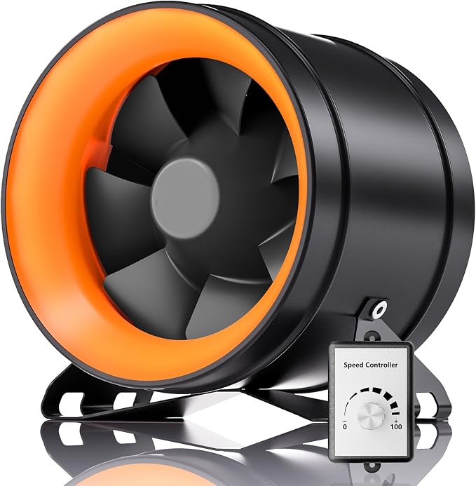 Hon&Guan PRO 8 Inch Inline Duct Fan - 830 CFM with Quiet EC Motor & Speed Controller, Ventilation Exhaust Fan for Heating Cooling, Grow Tents, Hydroponics (Black&Orange)