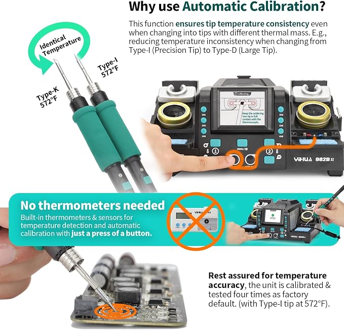 YIHUA 982D-II 2-IN-1 Digital Soldering Iron Kit, Precision Soldering Station with C210 and C245 Precision Soldering Iron, Auto Calibration, Adaptive Display, PID Temperature Control, Rapid Heating