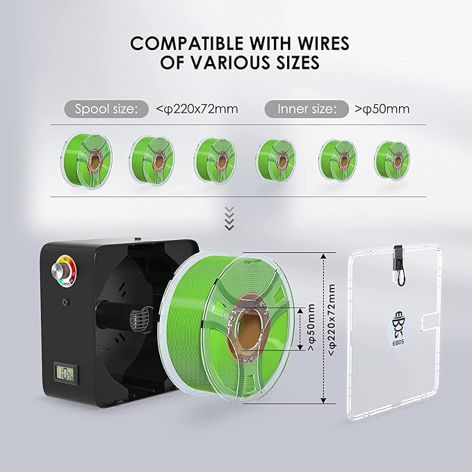 【EIBOS Official】 3D Printer Filament Dryer Easdry Box with Fan, Adjustable Temperature, Humidity Control & Spool Holder, Compatible with 1.75mm 2.85mm 3.00mm Nylon, PLA, ABS