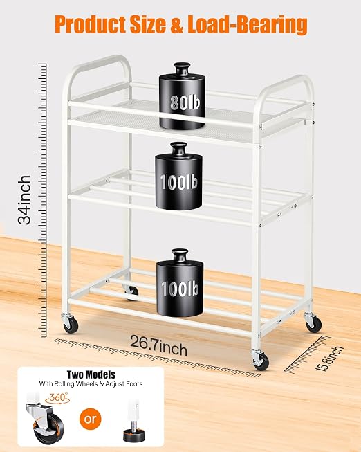 3D Printer Filament Storage Rack- Rolling Filament Spool Holders Racks with Wheels, Heavy Duty Metal Shelf for PLA/ABS/TPU/Nylon, Filaments Organzied for 3D Printing Studio, Office Workshop (White)