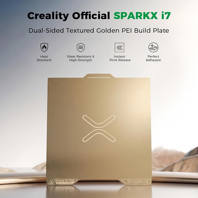 Creality SPARKX i7 PEI Build Plate, Official Dual-Sided Textured Golden PEI Platform for i7 Combo 3D Printer, 300x265mm Flexible Spring Steel Sheet, Scratch & Wear Resistant, Easy Release