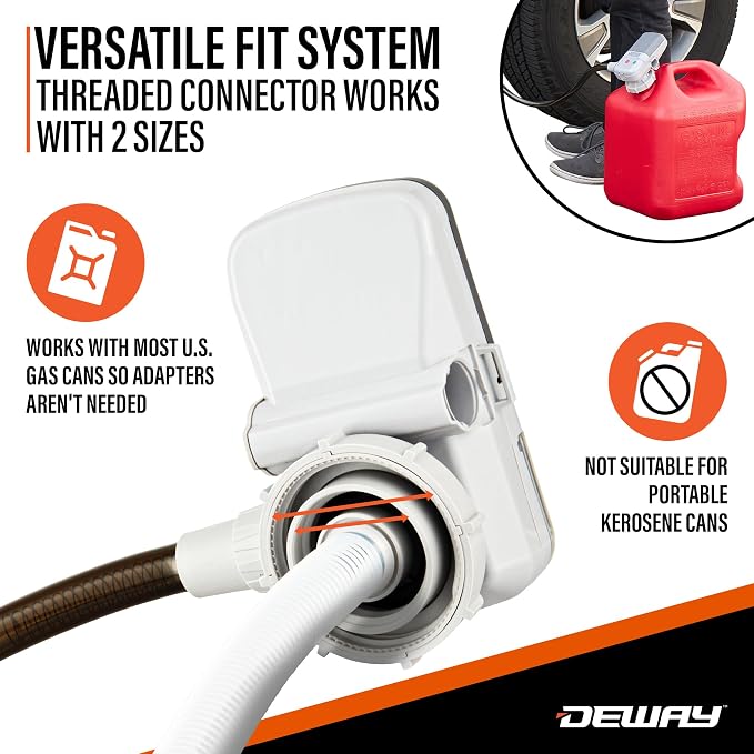 Deway AA Battery Gas Pump Automatic Fuel Transfer with Auto-Stop Nozzle & PVC Hose - 2.2 GPM Siphon Pump for Gasoline, Diesel, Kerosene, Gas Cans, Generators, Lawn Mowers, Boats, ATVs