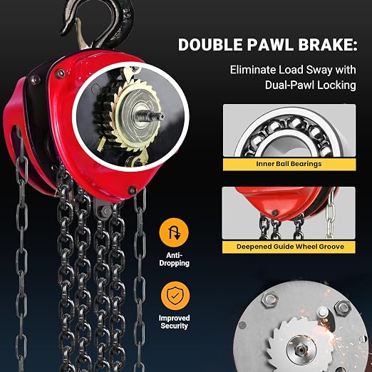 2 Ton Hand Chain Hoist 4400 Lbs Capacity 20ft Lift Manual Come Along Winch with G80 Steel Chain & Dual Hooks for Engine Lift, Warehouses, Automotive, Machinery